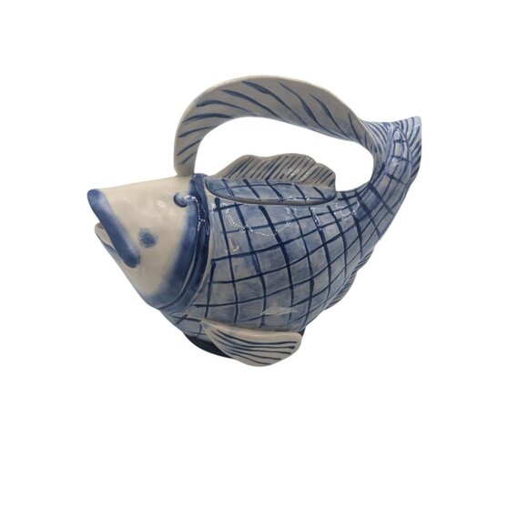 Blue Sky Ceramic Koi Fish Teapot By Diane Art Pottery Pitcher Glug Jug 10x8 - Picture 10 of 12